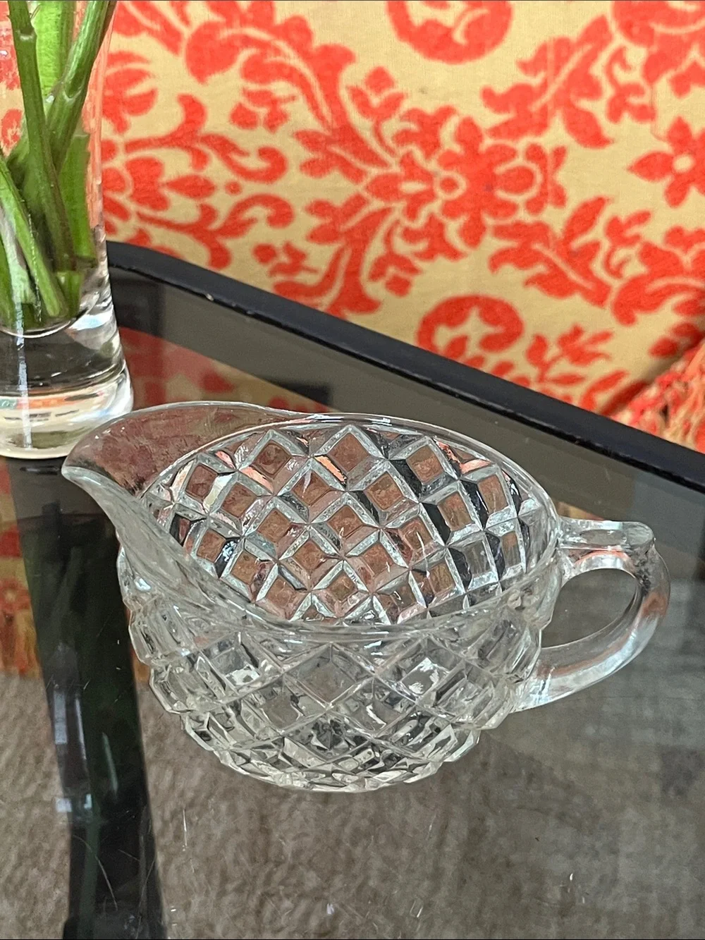Vintage Anchor Hocking Clear Glass Creamer and Sugar Set